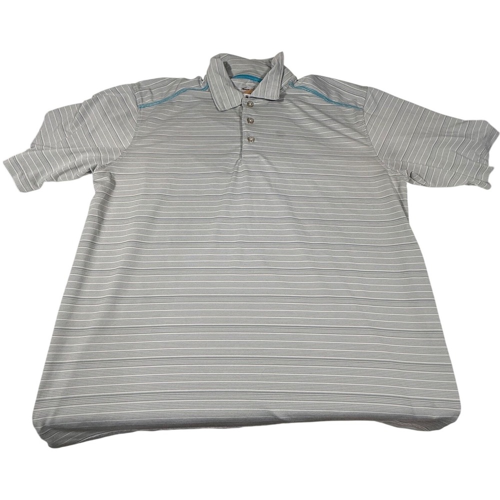 Tommy Armour Men's L Gray Teal Striped Dri-Logic Golf Polo Shirt